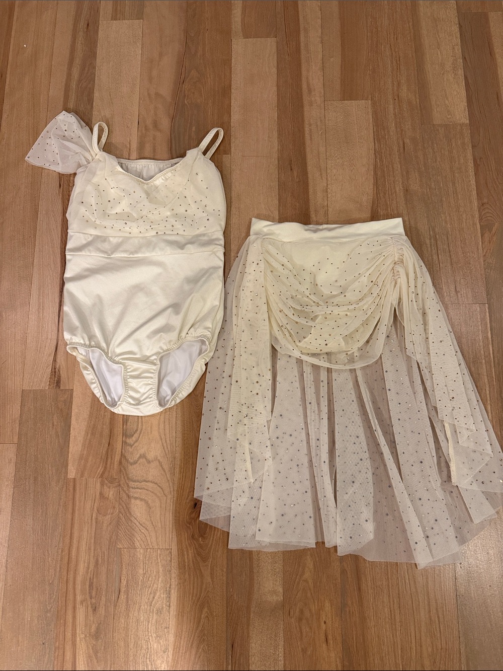 Cream Sparkle Dance Leotard and Tulle Skirt Set for Kids